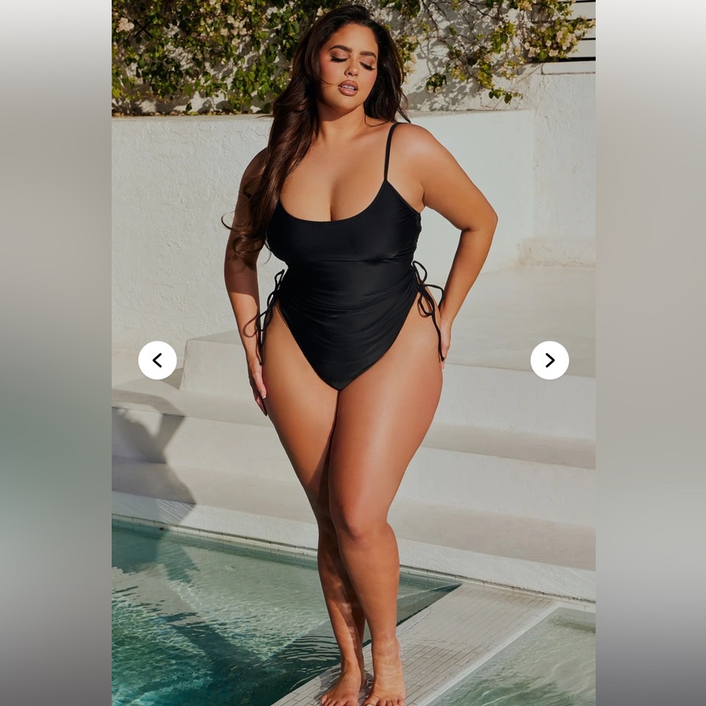 Fashion Nova Black Ruched One-Piece Swimsuit - Picture 2 of 6